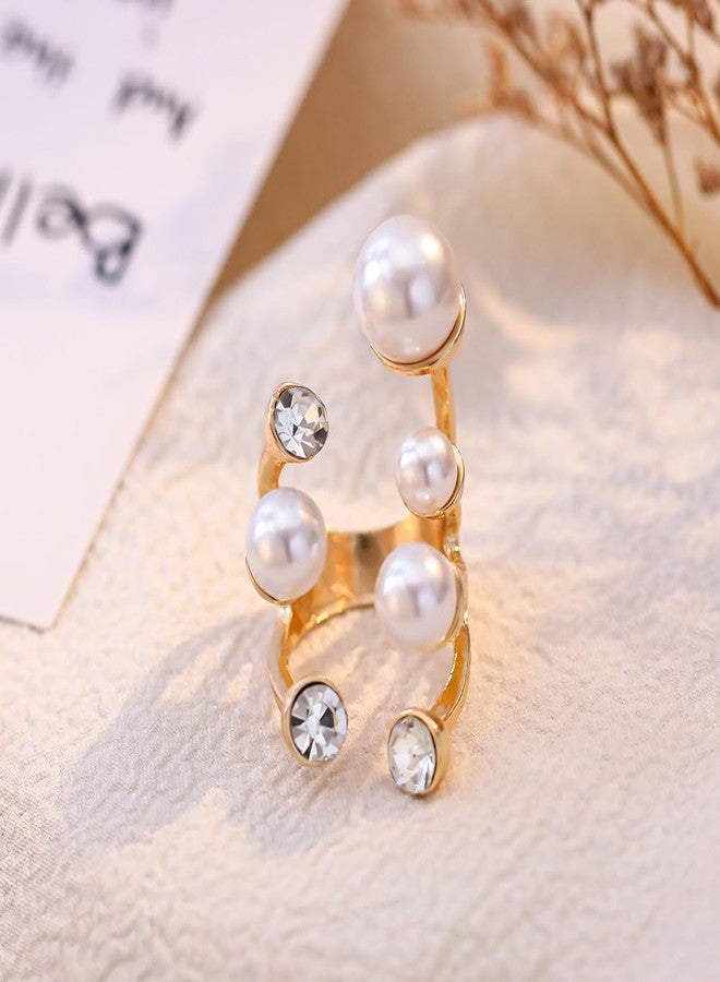 kepvrio Pearl Ring for Women Promise Stacking Pearl Rings Adjustable Open Pearls Finger Ring Trendy Personality Christmas Pearls Jewerly Prom Dress Jewerly (Style-A) - Image 3
